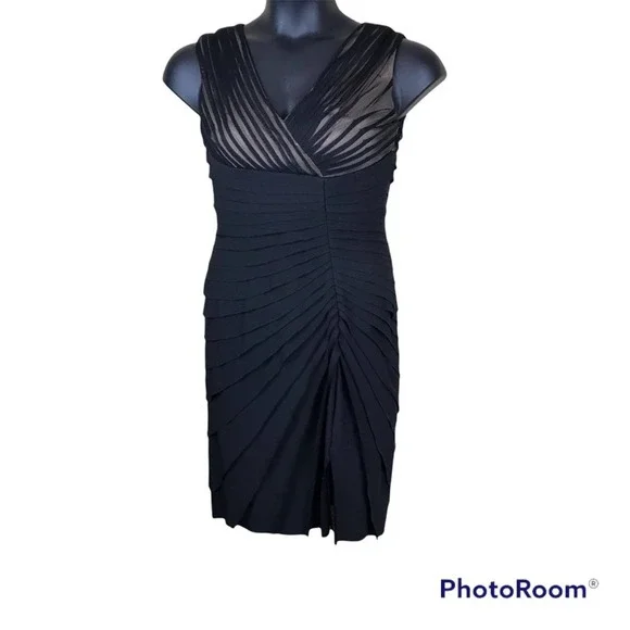 ADRIANNA PAPELL Black/Cream V-neck Formal Mini Dress Sz 2 - Picture 3 of 6